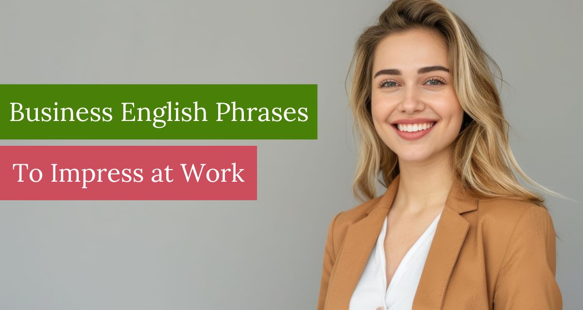 smiling business woman who uses business English phrases